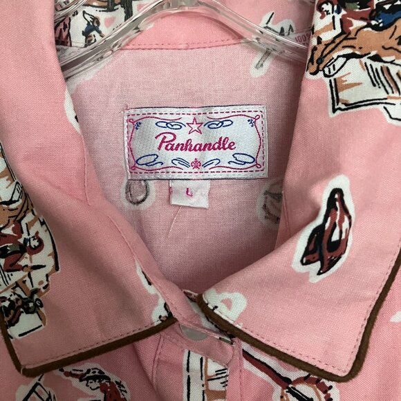Panhandle Slim Vintage Western Shirt Pearl Snap Buttons Smile Pockets Pink L - Picture 5 of 6